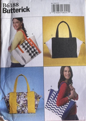 Sewing Pattern #B6188 Tote Bag with Four Style Designs Factory Fold - Image 1 of 3