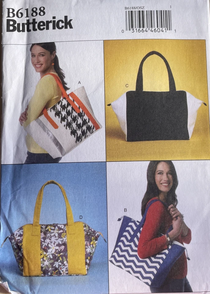 Sewing Pattern #B6188 Tote Bag with Four Style Designs Factory Fold - Image 1 of 3