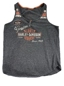 Camiseta sin mangas Harley Davidson genuina con logotipo de estrás para mujer grande gris botón motociclista - Imagen 1 de 3