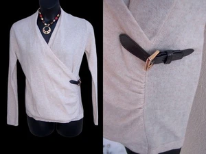 Soft Surroundings 100% CASHMERE sweater size L COZY faux wrap top Luxury buckle - Picture 1 of 11
