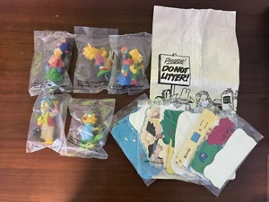 1990 Simpsons Camping Burger King Toys Complete Set W/4 backdrops & Original Bag - Picture 1 of 11