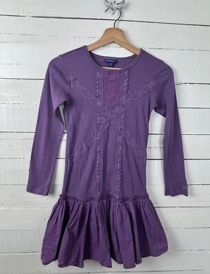Girls NAARTJIE Sz XXXXL - 10y Purple l/s Tunic Top Dress Lace Front Detail - Image 1 of 4