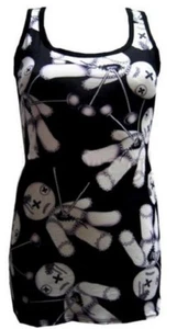 NEW BLACK & WHITE GOTHIC VOODOO DOLL PRINT LONG VEST TANK TOP DRESS GOTH EMO - Picture 1 of 3