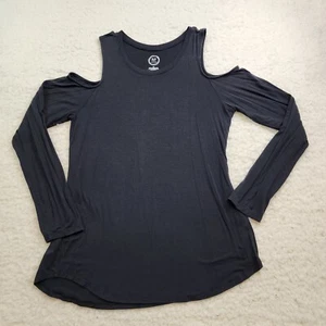 Maurices 24/7 Cold Shoulder Long Sleeve Top M Stretch Black Loose Fit Stretch - Picture 1 of 7