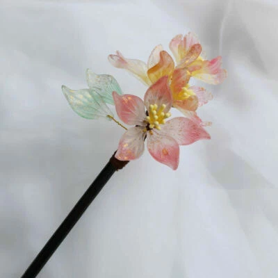 Handmade Chinese Women Daily Pink Flower Hairpin Hair Stick Headwear Accessories - Image 1 of 4