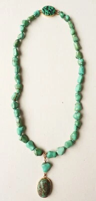 Collier perles de turquoises et OR massif 18k bijou ancien  gold  clasp necklace - Photo 1/4