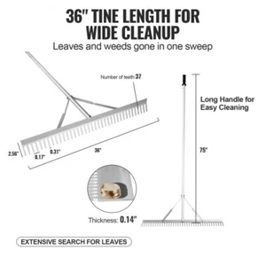 36 Inch Aluminum Landscape Rake 75 Inch Handle for Lawn Garden Pond Weeding - Picture 1 of 2