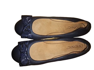 Vionic Zelda Ballet Flats Women's Blue Snakeskin Bow Slip On Shoes Sz 8 - Picture 1 of 8