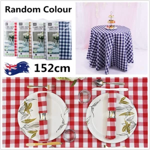 Round Check PEVA Table Cloth Cover Wedding Birthday Party 152cm Picnic Tableware - Picture 1 of 12