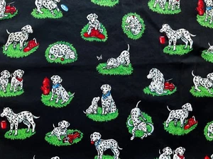 Dalmatian, Firehouse Dogs & Puppies - Red, Black, Green Cotton Fabric 1 Yd / 44" - Picture 1 of 3