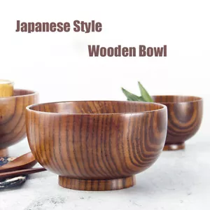 Japanese Style Wooden Bowl Soup/Salad Rice Bowls Kitchen Cutlery Tableware - Picture 1 of 7