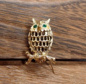 Owl Brooch Pin, Goldtone, EUC - Picture 1 of 8