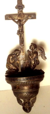 ✅MUSEUM ALERT! 19thC Mkd 1810 MILAN ITALY 800 SILVER - CRUCIFIX- HOLY WATER FONT - Image 1 of 4