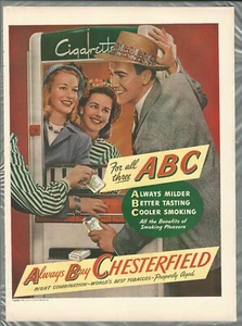 1946 CHESTERFIELD CIGARETTES advertisement, cigarette vending machine - Foto 1 di 3