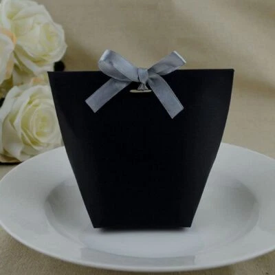 25/50pcs Blank Kraft Paper Bag With Ribbon Wedding Favors - Packaging Gift Box - Image 1 of 4