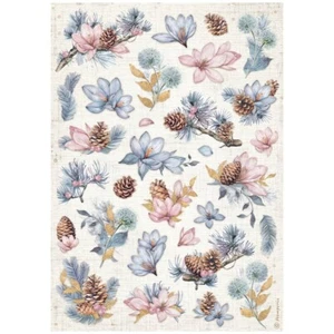 PAPEL ARROZ STAMPERIA A4 - GOTAS DE ROCÍO - PIÑAS Y FLORES - Decoupage - Imagen 1 de 1