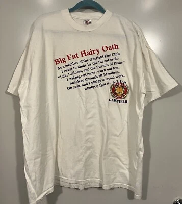 Rare 90s Vintage Garfield Fan Club “Big Fat Hairy Oath" T Shirt, Size 2XL - Image 1 of 4