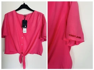 Tommy Hilfiger 100% Viscose Pink Top Blouse Buttoned, with logo - UK size 14 - Picture 1 of 10
