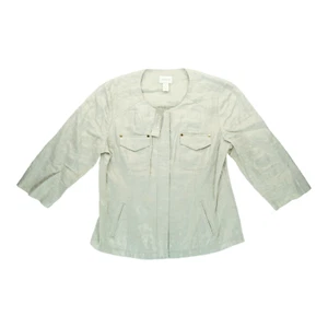 NWT Chicos Women’s 1 Foiled Linen Shine Jacket Pockets Collarless 3/4 Sleeve - Picture 1 of 5