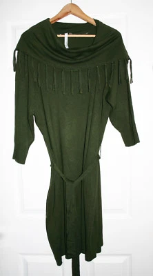 NY Collection Womens Plus 1X Olive Green Fringe Cowl Sweater Dress NWT - Image 1 of 3
