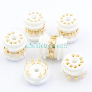 5PCS 12AX7 ECC83 EL84 6DJ8 6922 9P Ceramic B9A Tube Socket PCB Mount Audio Gold - Picture 1 of 5
