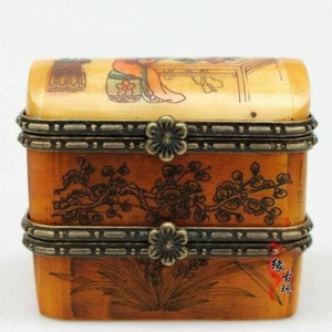 6*6*4cm Chinese Unique Vintage Carved Plum Box Antique Collection Jewelry Box - Picture 1 of 5