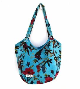 Indian BLUE BIRD Printed Handbag New Shoulder Strap Velvet Market Bag Tote Bags