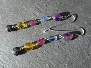 Orecchini Argento,Cianite, Ametista,Rubino Rose,Citrini,Ossidiana - Foto 1 di 13