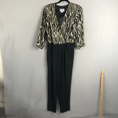 Mono retro vintage Melissa Lane para mujer 16 negro dorado metálico difuso Rave Club Foto 1 de 4