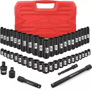 3/8-In Drive Impact Socket Set 49-PC SAE/Metric Deep/Shallow 5/16"-3/4" 8mm-22mm - Bild 1 von 9