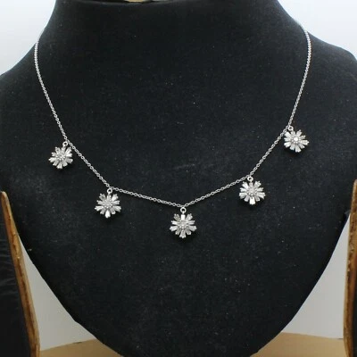 1.20CT Natural Diamond 5-Flower Cluster Station 18" Necklace In 14K White Gold - Imagem 1 de 4