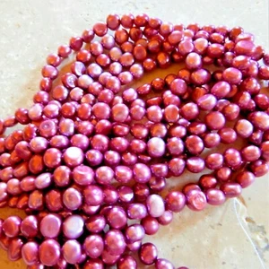 Perlas de patata de agua dulce de lados planos magenta rosa de 6 mm, aprox. 55 cuentas - Imagen 1 de 4