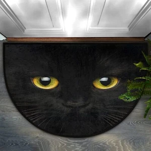 Half Round Rugs Watching Black Cat Semicircular Indoor Door Mat Entryway Welc... - Picture 1 of 6