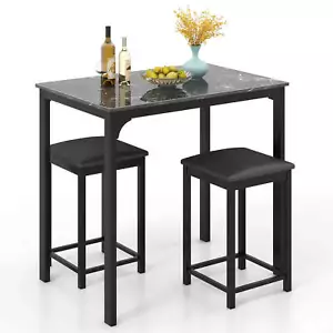 3 PCS Counter Height Dining Set Faux Marble Table and 2 Chairs Kitchen Bar New - Picture 1 of 10