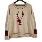 NWT Woolrich (XL) Womens Deer Motif Plaid Sweater Beige Acrylic Wool