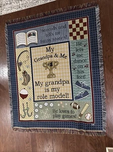 Tapestry throw blanket, My grandpa and me. My Role Model 50 X 60, Mowhawk , USA - Picture 1 of 18
