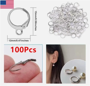 US 100x Round Lever Back Hooks,Open Loop French Hook Ear Wire for Earring Making - Picture 1 of 21