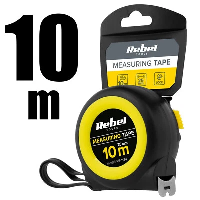 REBEL® 10m / 10meter Bandmaß - Rollmaßband Messband Maßband Rollmeter m Rücklauf