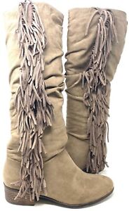 Madden Girl Women's Pondo Taupe Fringe Boots Size:8 24D