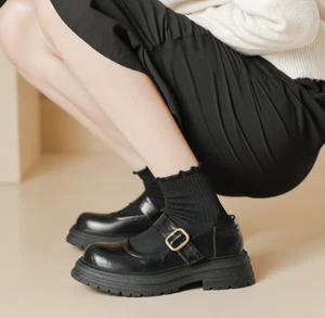 Mary Jane Damenschuhe rund geschnitten Plateauschuhe Knöchelriemen Schnalle süß College - Bild 1 von 14