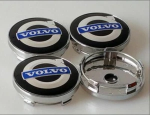 4x 60mm Volvo Emblem Schwarz-Blau Nabenkappen Nabendeckel Radkappen Logo - Picture 1 of 3