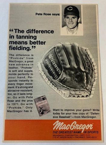 1971 MacGregor baseball glove ad ~ PETE ROSE Cincinnati Reds Cover