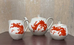 Juego de té de porcelana de dragón rojo pintado a mano Lettin Meissen 3 piezas Alemania - Imagen 1 de 21