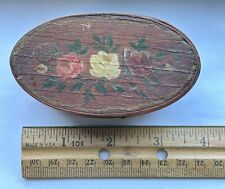 Antique Primitive 1800s Small Oval Bent Wood Lapped Pantry Box w/Painting