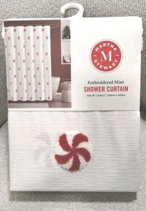 Martha Stewart EMBROIDERED SHOWER CURTAIN PEPPERMINT  Christmas Holiday 72" NEW - Picture 1 of 15