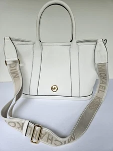 Michael Kors Luisa Medium Pebbled White Leather Tote Bag Bucket Purse 13 9 5.75 - Picture 1 of 17