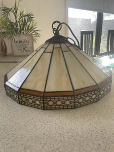 Vintage Tiffany Style Ivory With Orange Trim Hanging Light Shade - Picture 1 of 3