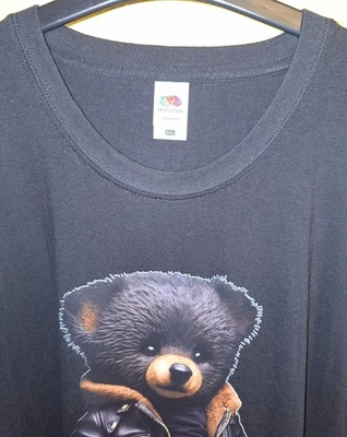 FRUIT OF THE LOOM @ Shirt @ SCHWARZ @ oversized @ TEDDY in Lederjacke  @ Gr. 5XL - Bild 1 von 4