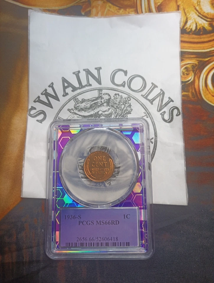 1936 S LINCOLN CENT WHEAT PENNY PCGS MS66 RD ES125 - Image 1 of 3