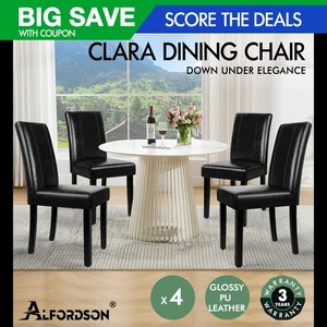 ALFORDSON 4x Dining Chairs Cafe Kitchen High-Back Chair Glossy PU Leather Black - Picture 1 of 11